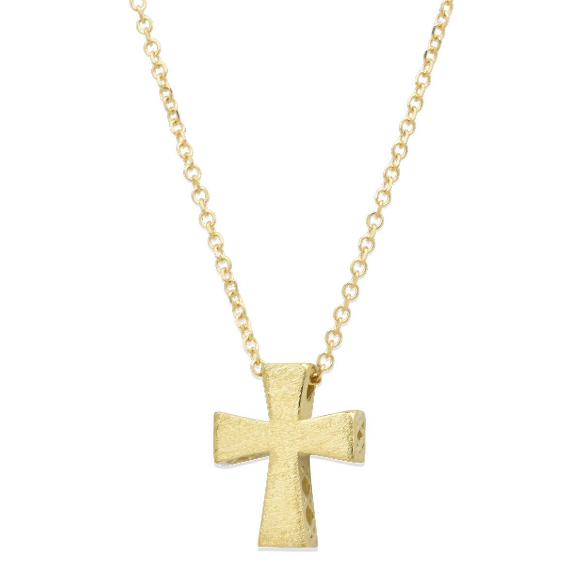 Χρυσός σταυρός διπλής όψης Κ14 με αλυσίδα και ζιργκόν Κ